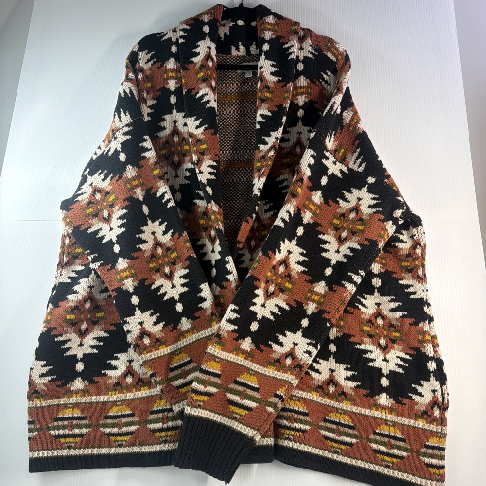 Lucky Brand Cardigan Sweater Women's Size 1XL Aztec Shawl Collar Open Front